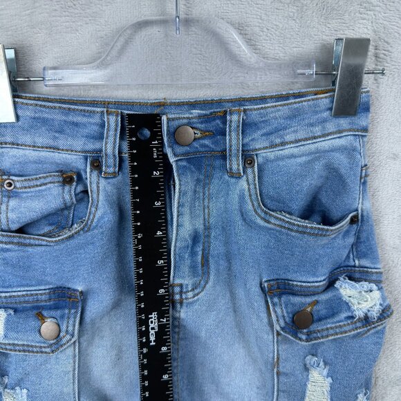 American Bazi Mini Skirt Cargo Denim Distressed Stretch Womens Size Small Blue - Picture 8 of 10